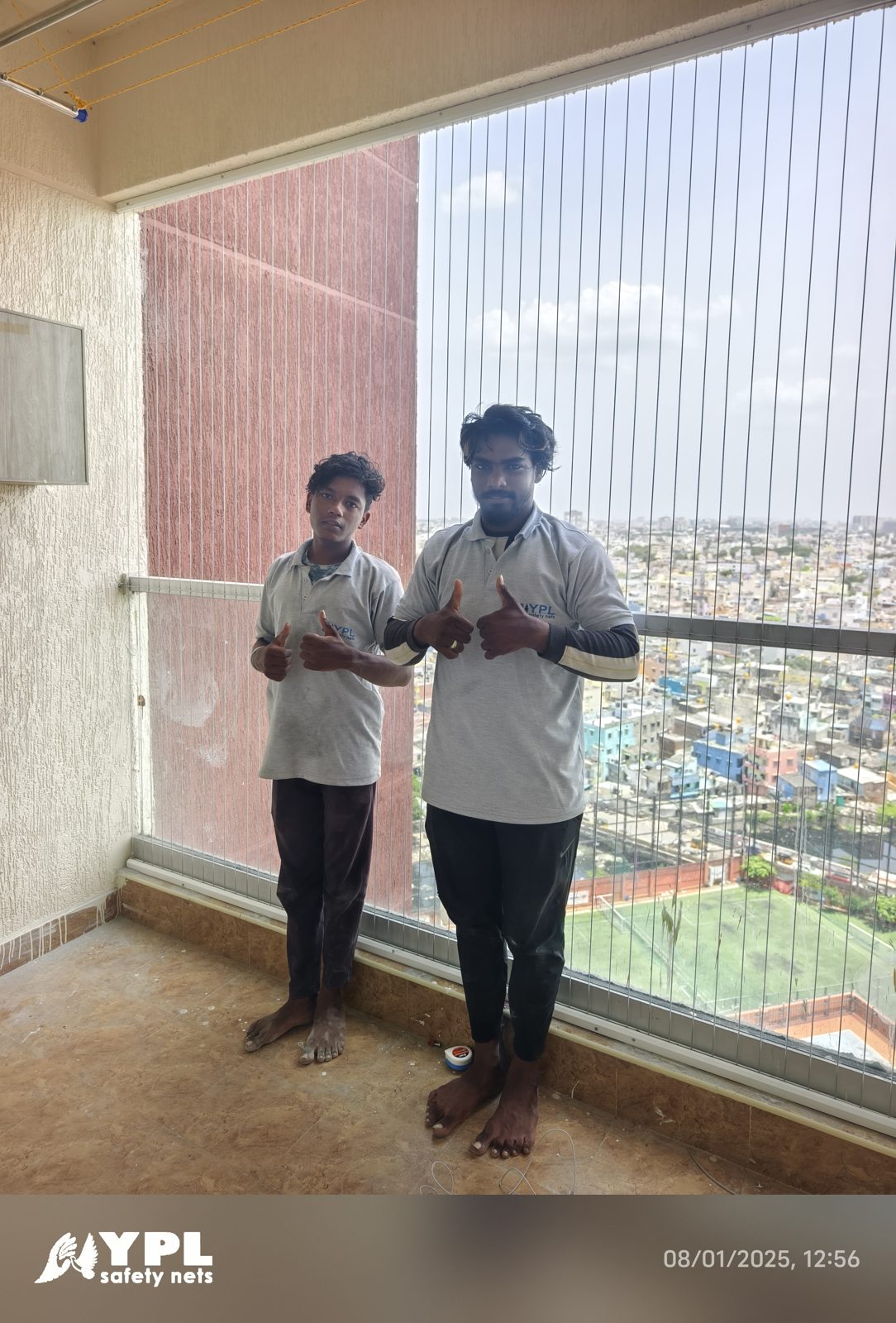 Invisible grill installation on Chennai balcony by YPL Safety Nets