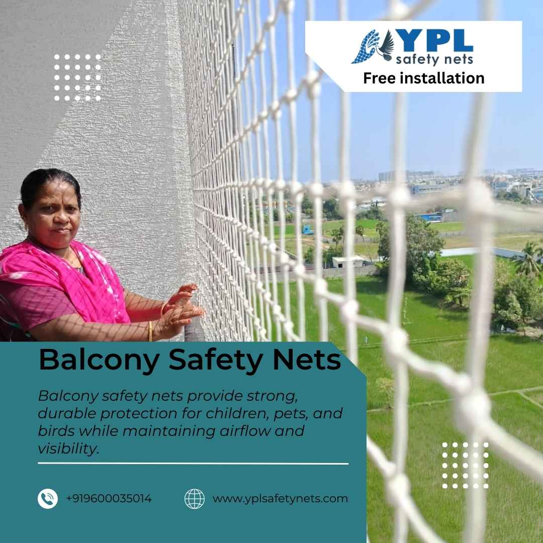Balcony safety net installed on a high-rise apartment in Pallikaranai Chennai by YPL Safety Nets