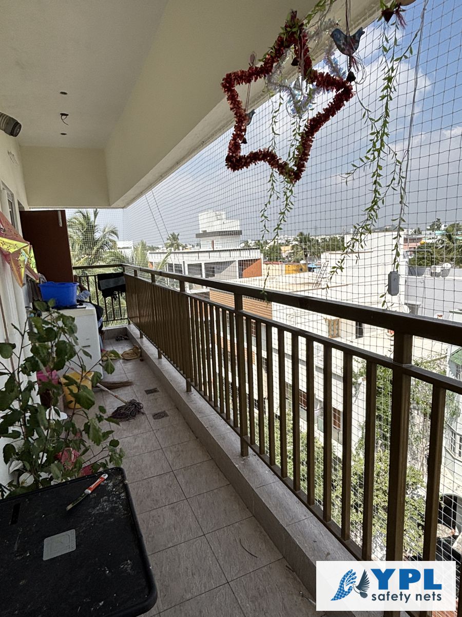 Balcony safety nets fitted in a Chennai apartment by YPL Safety Nets – project 11