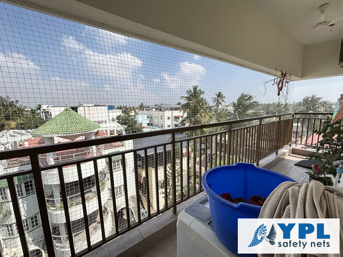 Balcony safety nets fitted in a Chennai apartment by YPL Safety Nets – project 12