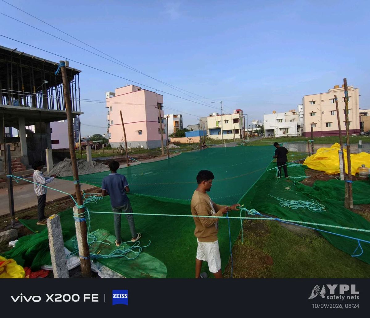 Construction safety nets on a Chennai building site by YPL Safety Nets