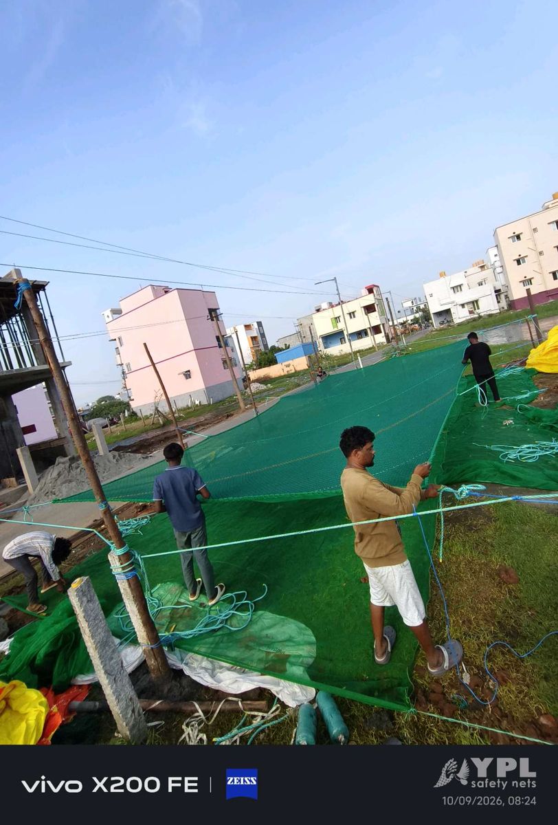 Fall protection nets fitted on a Chennai construction site by YPL Safety Nets – project 2