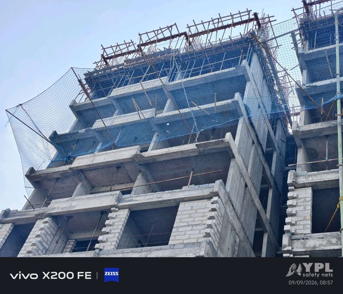 Fall protection nets fitted on a Chennai construction site by YPL Safety Nets – project 5