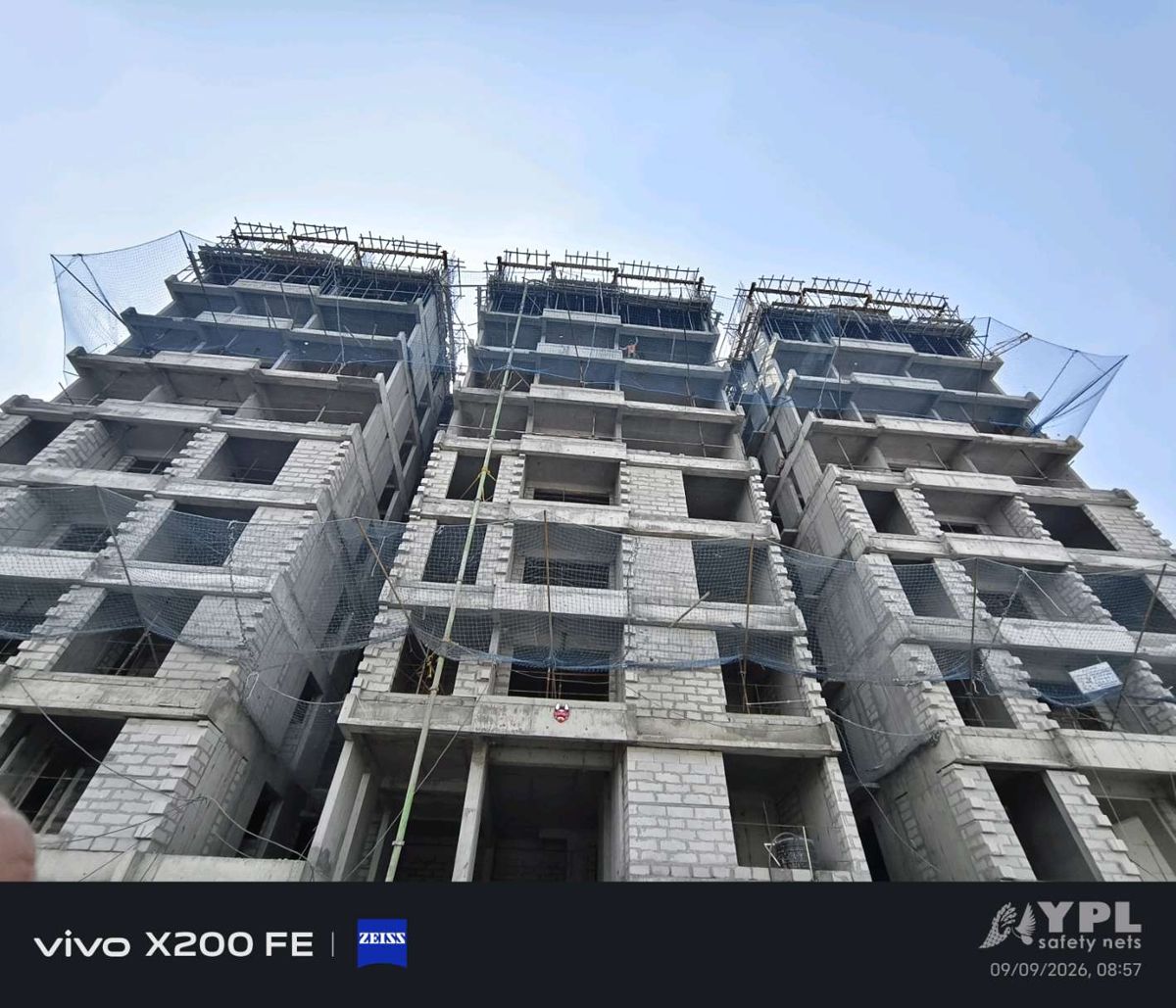 Fall protection nets fitted on a Chennai construction site by YPL Safety Nets – project 6