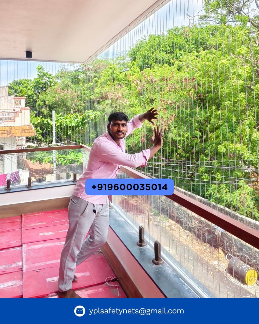 Invisible grill for balcony, stainless steel wires - YPL Safety Nets Chennai