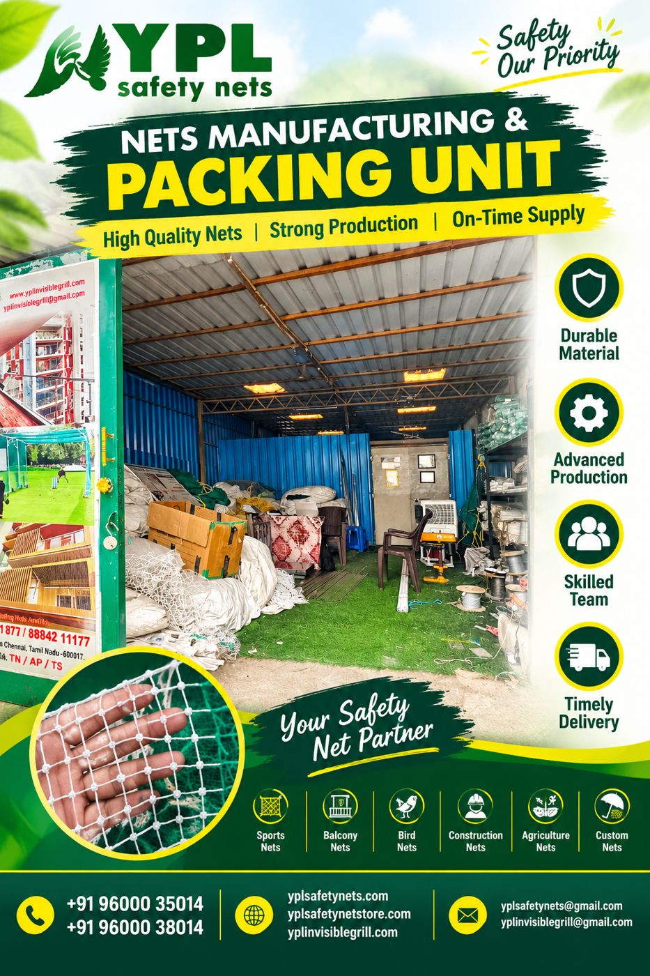 YPL Safety Nets manufacturing and packing unit, Chennai